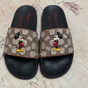 BNWOT. Coach Disney Mickey Mouse Black and Brown Slides